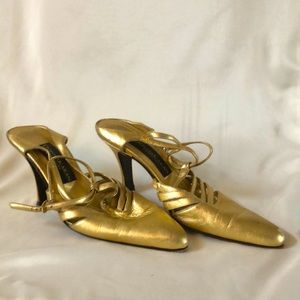 Donna Karan New York gold strappy ballroom style heel size 7.5